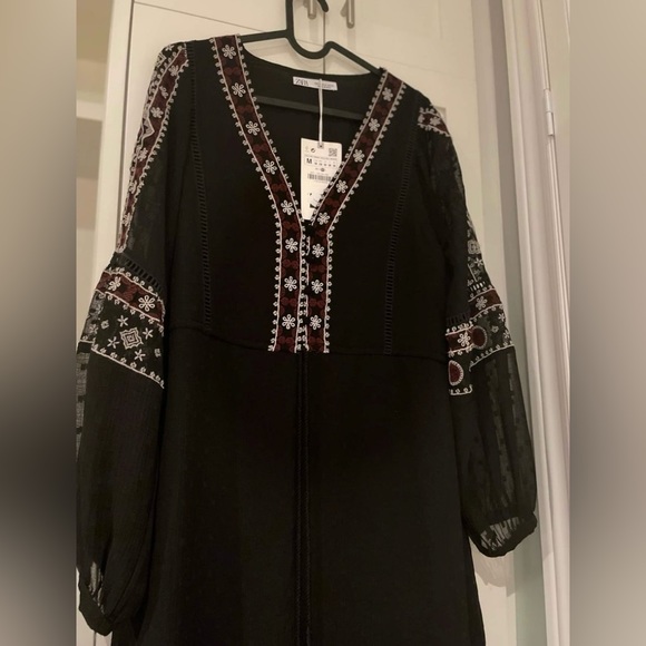 Gorgeous Zara midi dot mesh dress embroidered with sheer sleeves - Picture 5 of 9